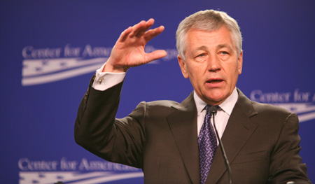 Sen. Hagel (R-NE), speaking at a CAP event, emphased that 21st century policies will require reinventing the way that the world views the United States. (Center for American Progress)