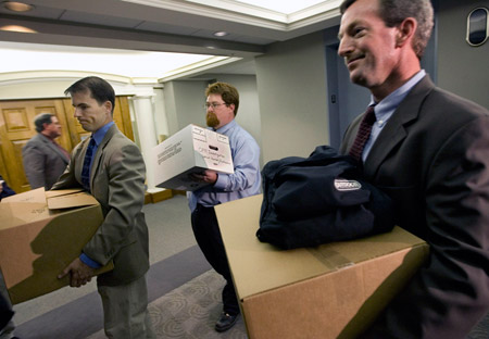 FBI agents raided the Office of Special Counsel Scott Bloch in Washington, D.C. on May 6, 2008. (AP/J. Scott Applewhite)