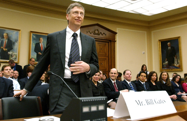 Bill Gates, Chairman of Microsoft, testifies before the House Science and Technology Committee in March about the need for increasing H1-B visas for high-tech workers. (AP/Dennis Cook)