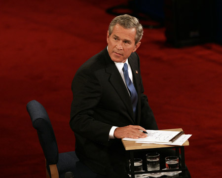 During the second presidential debate in 2004, Bush claimed that everyone thought Iraq possessed weapons of mass destruction before the invasion. (AP/Gerald Herbert)