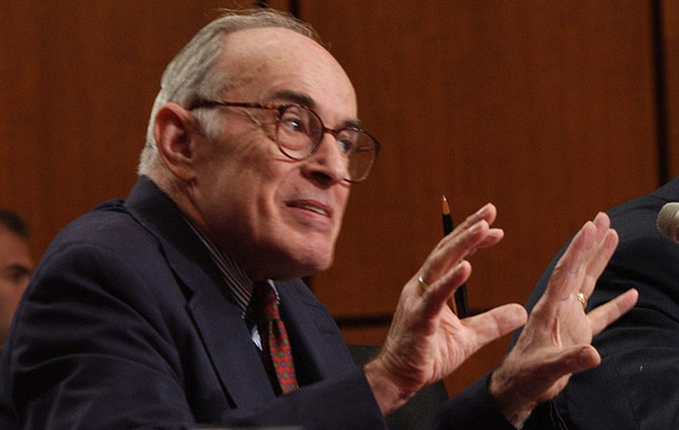 Retired Gen. William E. Odom, speaking here before the Joint House-Senate Intelligence Committee, passed away on Friday after years of speaking out against the war in Iraq and the Bush administration's Iran policies. (AP/Dennis Cook)