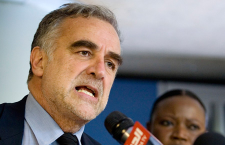 International Criminal Court Prosecutor Luis Moreno-Ocampo speaks at a press conference on July 14 regarding the genocide charges he filed against Sudanese President Omar Al-Bashir. (AP/Fred Ernst)