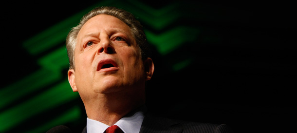 Former Vice President Al Gore speaks at Constitution Hall in Washington, DC, proposing an ambitious new goal for generating 100 percent of electricity from renewable sources in 10 years. (AP/Gerald Herbert)