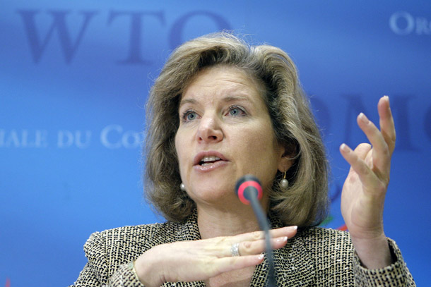 U.S. trade representative Susan Schwab speaks during a press conference after the opening of the World Trade Organization ministerial summit in Geneva, Switzerland, on July 21, 2008. (AP/Keystone, Salvatore Di Nolfi)