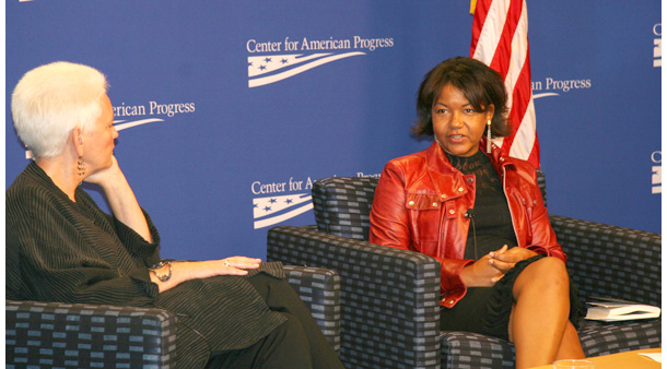 Helene Cooper discusses her new book, <i>The House at Sugar Beach</i>, with Gayle Smith. (CAP)