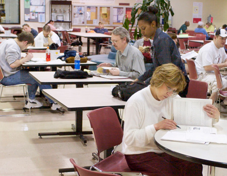 Students study in a lounge area at Metropolitan Community College in Omaha, Nebraska. (AP/Nati Harnik)