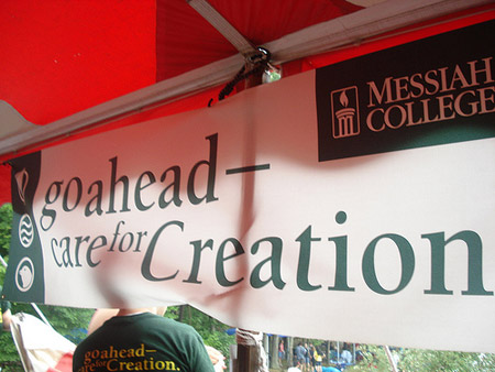 The Messiah College booth at the Creation Festival in Mt. Union, PA on June 27, 2008. Messiah is one of several Christian colleges embracing the "creation care" movement, a form of environmentalism among evangelicals. (Flickr/megjones)