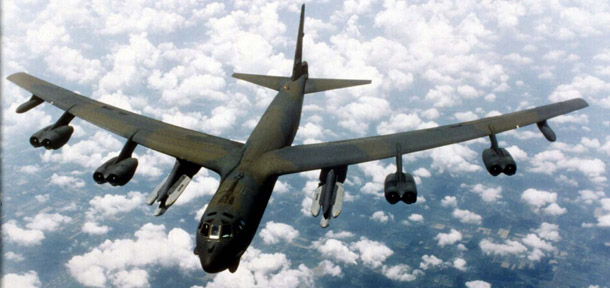 A B-52 bomber with cruise missiles on the wings. (AP/U.S. Air Force)