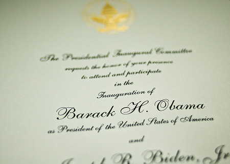 An invitation for the inauguration of President-elect Barack Obama. Invitations for the event were printed on recycled paper and certified by the Forest Stewardship Council (Flickr/Steve Wilhelm)