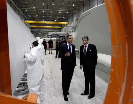 President-elect Barack Obama visits a wind turbine factory in Fairless Hills, Pennsyvania. (AP/Alex Brandon)