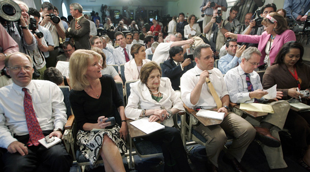 The White House press corps—many or all of whose communications were monitored, according to new imformation from Russell Tice. (AP/Charles Dharapak)