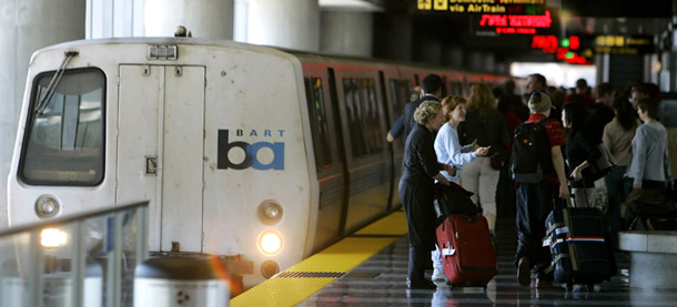 The Bay Area Rapid Transit light rail system connects San Francisco to the airport as well as many outlying communities in the Bay Area. (AP/Eric Risberg)