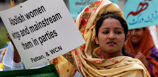 A Pakistani woman attends a rally demanding an end to discriminatory laws against women in Islamabad, Pakistan, to mark International Women's Day. (AP/Anjum Naveed)