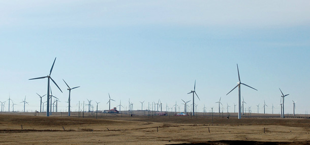 Wind power turbines at a wind power plant in Ulanqab, which is in north China's Inner Mongolia Autonomous Region. (AP/Xinhua, Li Rui)