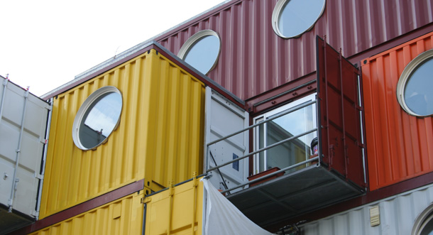 Container City at the Trinity Buoy Wharf in London was built over 2001-2002, out of 80 percent recycled materials. It provides living and working space to residents and artists. (Flickr/<a href=