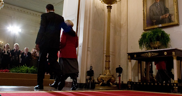 President Obama arrives to sign the Lilly Ledbetter Fair Pay Act with the law's namesake on January 29th. (AP/Ron Edmonds)