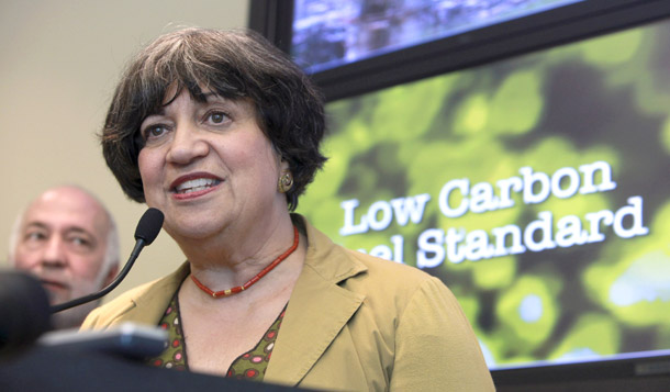 Mary Nichols, chair of the California Air Resources Board, answers questions concerning new low-carbon fuel rules during a news conference in Sacramento, CA, April 23, 2009. (AP/Rich Pedroncelli)
