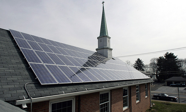 St. Mark Lutheran Church in Trenton, New Jersey, is just one congregation that has added solar panels to their building in an effort to reduce energy consumption. (AP/Mel Evans)
