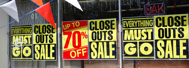 Store closing signs are posted at a furniture store in San Jose, California. (AP/Paul Sakuma)