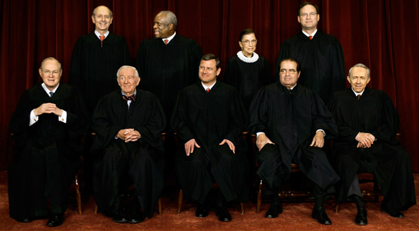 The Roberts Court, photographed in 2006, is set to have a new member, as Justice David Souter, seated to the far right, will retire at the end of the term in June. (AP/J. Scott Applewhite)