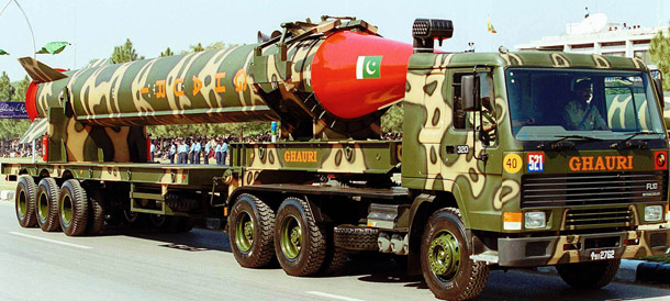 A Pakistan-made Ghauri missile, which has a range of 1,500 kilometers (940 miles) and can be fitted with a nuclear warhead,  is displayed in Islamabad, Pakistan. The United States must continue to make nuclear security an essential element of its bilateral relationship with Pakistan. (AP/B.K.Bangash)