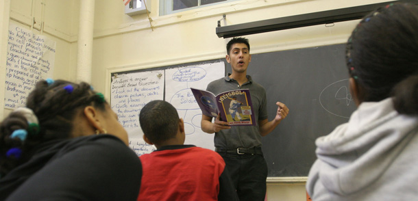 New York City public school teacher Maurice Ducoing teaches an afterschool class at Middle School 302 in the Bronx. (AP/Tina Fineberg)