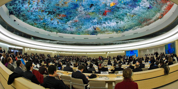 A general view of the U.N. assembly hall in Geneva, Switzerland, during the opening of the Human Rights Council's Commemorative session marking the 60th anniversary of the Universal Declaration of Human Rights. Since signing the Universal Declaration of Human Rights in 1948, the United States has failed to ratify key human rights treaties. (AP/Keystone, Salvatore Di Nolfi)