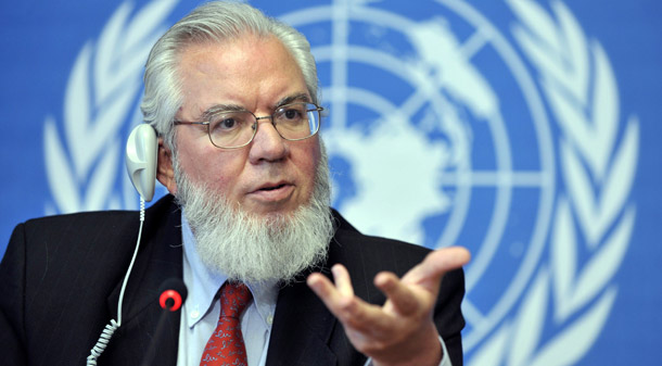 Juan Somavia, director general of the International Labor Organzation, speaks during a press briefing at the United Nations building in Geneva, Switzerland, on June 19, 2009. At an event alongside the International Labor Organization’s annual conference in Geneva last month CAP made the case for countries to strengthen government institutions that help protect workers struggling to maintain their livelihoods. (AP/Martial Trezzini)