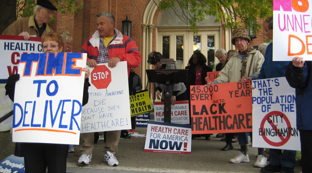 Faith groups call for health reform at the First Presbyterian Church in Binghampton, NY, on October 20, 2009. Several mainline denominations including Presbyterian Church USA have mobilized behind reform. (Flickr/<a href=