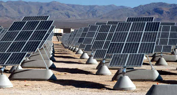 Solar arrays are seen at Nellis Air Force Base in Las Vegas, NV. The Air Force can start using more renewable energy and become more energy efficient while saving taxpayers money. (U.S. Air Force/Airman Ist Class Nadine Y. Barclay)