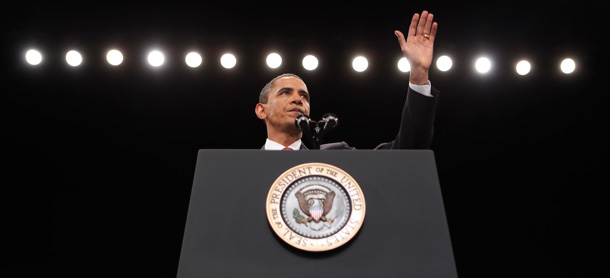 President Barack Obama finishes his speech about the war in Afghanistan at the U.S. Military Academy at West Point, NY on Tuesday, December 1, 2009. (AP/Charles Dharapak)