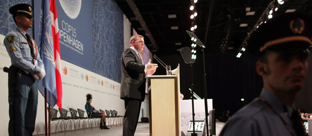 Prime Minister of Denmark Lars Loekke Rasmussen speaks during the opening ceremony of the Climate Conference in Copenhagen, Denmark, December 7, 2009. (AP/Anja Niedringhaus)