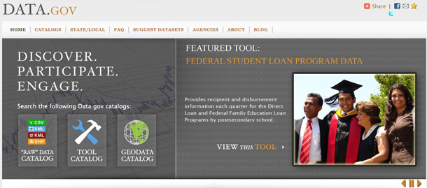 Tha data.gov website, where the Obama administration plans to house high-level government data sets. (Data.gov)