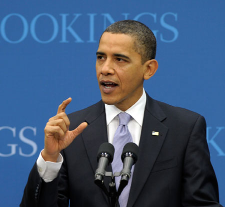 President Barack Obama speaks on the economy at the Brookings Institution in Washington, DC, on December 8, 2009. (AP/Susan Walsh)