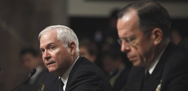 Defense Secretary Robert Gates, left, and Joint Chiefs Chairman Admiral Michael Mullen testify on Capitol Hill on February 2, 2010, before the Senate Armed Services Committee during a hearing related to the