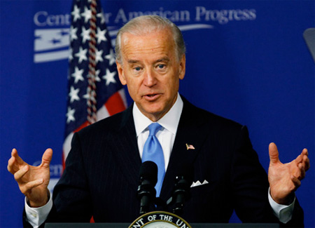 Vice President Joe Biden speaks at a White House Middle Task Force on Middle Class Families meeting at the Center for American Progress in November 2009. (AP/Manuel Balce Ceneta)