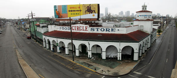 The Circle Food Store in New Orleans sits idle in this photo made February 23, 2006. Five years after Hurricane Katrina, many New Orleans residents still struggle to gain access to basic amounts of food, despite their rich food history and resources. (AP/Bill Haber)