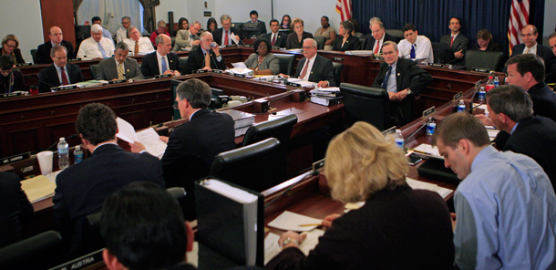 Members of the House Budget Committee meet on Capitol Hill on Monday, March 15, 2010, during the committee's markup on the Reconciliation Act of 2010, which includes both health care and student aid reform measures. (AP/Haraz N. Ghanbari)