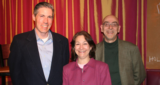 National Organization for Women President Terry O’Neill stands with Progressive Studies Program founders John Halpin and Ruy Teixeira. (Campus Progress)