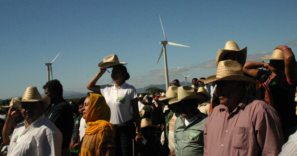 People watch during the inauguration of a new $550 million wind farm project in La Ventosa, Mexico. (AP/Mark Stevenson)