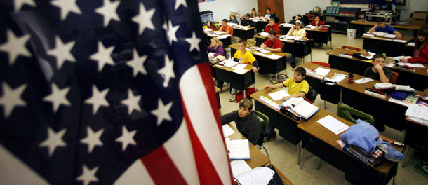 Fifth-grade students participate in a math class at the Coquille Valley Middle School in Coquille, Oregon. (AP/Rick Bowmer)