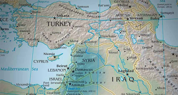 The current dynamic in Turkish foreign policy is due to a shift in domestic political power within Turkey to central and eastern regions of the country, which once were considered part of the Levant. (Perry-Castañeda Library Map Collection)