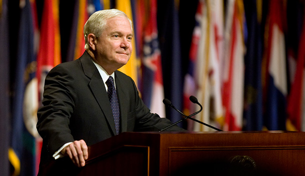 Defense Secretary Robert M. Gates speaks to students at the U.S. Army Command and General Staff College at Ft. Leavenworth, Kansas on May 7, 2010. (AP/Defense Department)