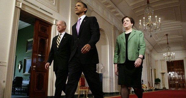 President Barack Obama and Vice President Joe Biden walk with Solicitor General and Supreme Court nominee Elena Kagan. (AP/Susan Walsh)