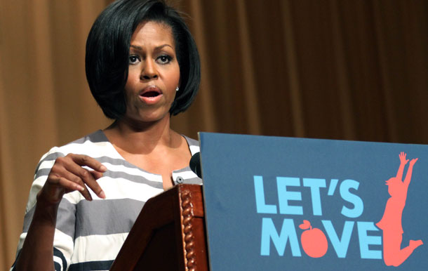 First lady Michelle Obama addresses students  in Jackson, Mississippi about her healthy schools campaign, Let's Move! (AP/Rogelio V. Solis)