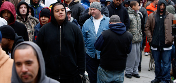 Hundreds of New Yorkers camped out at a union local hoping to be first in line for jobs repairing elevators. Policies that encourage higher job quality, as well as opportunities for workers to develop skills and progress on the job within a range of sectors, should be supported. (AP/Seth Wenig)