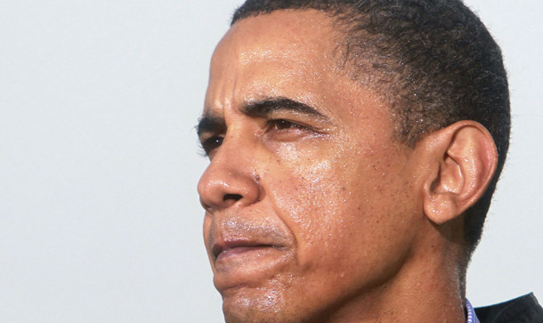 President Barack Obama makes a statement to reporters at the Coast Guard Venice Station in Venice, LA, as he visits the Gulf Coast region affected by the BP oil spill. The mainstream media is buying into the weak claim that the BP oil spill is Obama's "Katrina." (AP/Charles Dharapak)