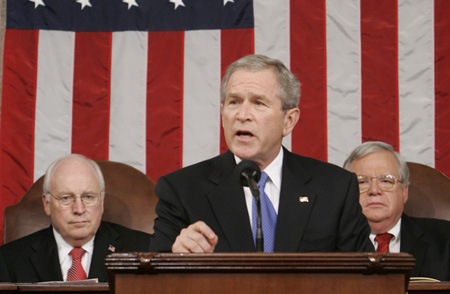 President Bush delivers his 2006 State of the Union address, where he famously stated that “America is addicted to oil.” (AP/Pablo Martinez Monsivais)