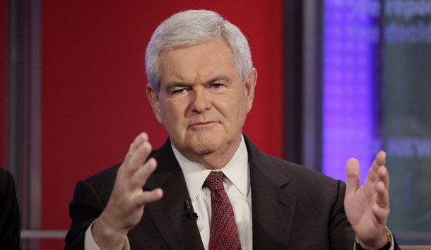 Former House Speaker Newt Gingrich is interviewed on "Fox and Friends" on May 18, 2010. Gingrich claims that contemporary Democrats, including particularly the Obama administration, are a “secular-socialist machine” that “represents as great a threat to America as Nazi Germany or the Soviet Union.” (AP/Richard Drew)