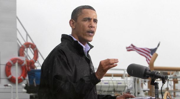 President Barack Obama makes a statement to reporters in Venice, LA, as he visits the Gulf Coast region last month. Americans need the Obama administration to establish a simple, clear, one-stop shop for information on all the related health, environmental, energy, and economic issues stemming from the BP oil disaster. (AP/Charles Dharapak)